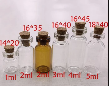 100ks 1ml 2ml 3ml-4 ml 5ml Super Mini Transparentné Sklenené Fľaše Ampulky s Korkovou Zátkou Skleného pohára, ktorí Chcú Fľašu