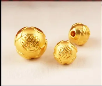 1PCS Čisto Žlté Zlato 24K Perličiek 3D Fu Slová Okrúhle Korálky 6 mm 8 mm 10mmH urob si sám
