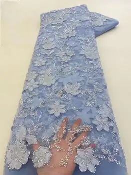 2024 High-End Ručný Korálkové Čipky Textílie Francúzsko Flitrami Výšivky 3D Korálky Nigérijský Svadobné Oka Čipky Tkaniny Pre Šitie