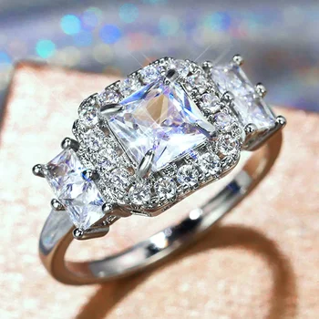 2024 Nádherná Princezná Vystrihnúť Štvorec CZ Ženy, Svadobné Zásnubné Prstene Elegantné Príslušenstvo Všestranné Ženské Šperky Veľkoobchod Nové