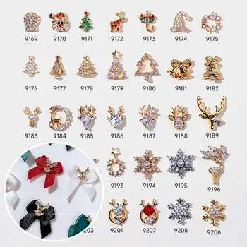 2ks 3D Farebné Luxusné Zirkón Vianočné Dekorácie Jeleň X'mas Strom Snowflake Zliatiny Nail Art, Kamienky, Šperky Manikúra Charms