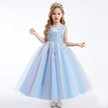 4-14 ročná dievčina party šaty bez rukávov oka výšivky Festival Strany prijímanie Strany Princezná Šaty Sequin dlhé šaty