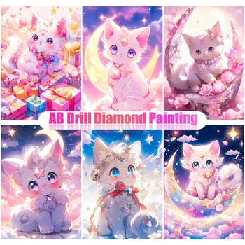 5D AB Diamond Maľovanie Cartoon Hviezdne Nebo Mačka Plný Diamond Mozaiky Výšivky Roztomilý Zvierat Cross Stitch Nastaviť Umenie Domáce Dekorácie