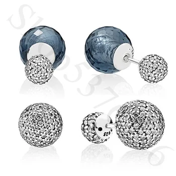 Autentické 925 Sterling Silver Midnight Blue Trblietavé & Pripraviť Guľa spadne Módne Stud Náušnice Pre Ženy Darček DIY Šperky