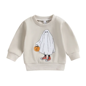 Baby Halloween Mikiny S Dlhým Rukávom Posádky Krku Ghost Tlač Pulóvre Batoľa Teplé Oblečenie