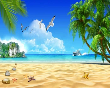 Beibehang Vlastnú tapetu nástenná maľba pláž coco modrá obloha, biele oblaky ostrov seascape pozadí stien, maľby, 3d tapety behang