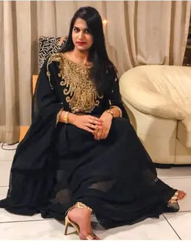 Black Royal Islamskej Moderný Elegantný Dubaj Marocký Dlhé Tričko Arabské Strany Indické Šaty Pakistanskej oblečenie