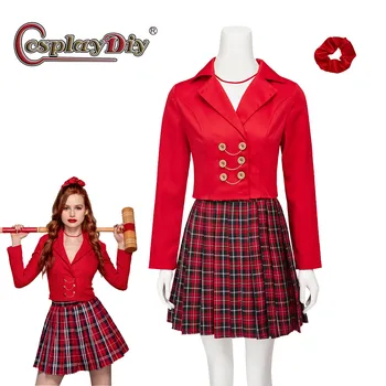 Cosplaydiy Hudobné sa Heathers 3 Madelaine Petsch Cosplay Kostým Červená Jednotné Top Mini Sukne hlavový most Set Oblečenia Halloween oblek