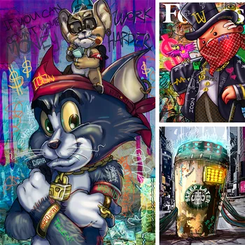 Graffiti art diamond maľovanie kreslených mačka múr umenia maľby drahokamu 5D Plná Výšivka mozaiky nástenná maľba detská izba domáce dekorácie