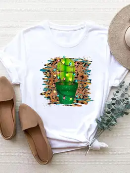 Kaktus Rastlín Trend Krásne Tee Tričko Vianočné Oblečenie pre Ženy, Nový Rok Fashion Top Print Krátky Rukáv Základné Grafické T-shirts