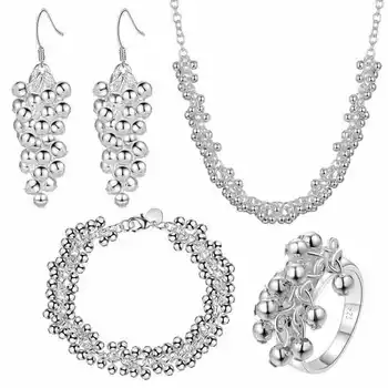 Klasické 925 sterling silver Dosť Hrozna korálky náhrdelníky náušnice, náramok, prstene, šperky set pre ženy fashion party svadobný dar