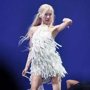 Kpop kórejský Spevák Jazz Tanečných Kostýmov, Biele plavky s uväzovaním za Strapec Topy Nepravidelný Sexy Sukne Fáze Výkonu Vyhovovali Y2K Koncert Oblečenie