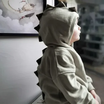 Kreatívne Bežné Jeseň Zima Hoodies pre Baby Chlapci, Dievčatá, Sivá, Fialová Dinosaura Tvarované Pulóvre, Mikiny Vetrolam Deti Topy