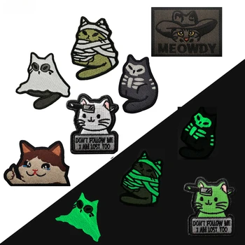 Kreslených Mačka Série Odznak Nočného Ghost Mačka Výšivky Patch Textílie Nálepky Vonkajšie Taktický Batoh Háku &Slučky Odznak