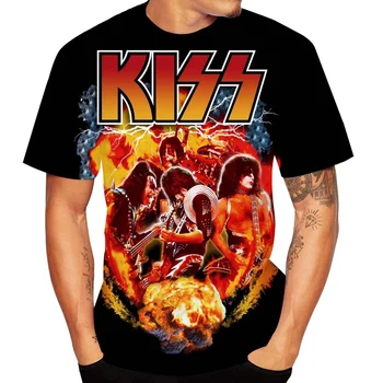 Letné Nové T-Shirts Kiss Rocková Kapela 3D Tlač Streetwear Muži Ženy Módne Príliš Krátky Rukáv T Shirt Deti Tees Oblečenie, Topy