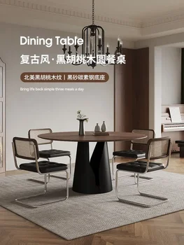 Masívneho dreva kruhový jedálenský stôl a stoličky zmes , kruhový jedálenský stôl v North American black walnut okrúhleho stola