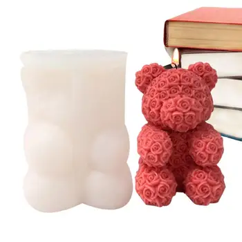 Medveď Silikónové Formy 3D Medveď Živice Formy S Plastický Kvet Medveď Sviečka Tvorby Plesní, Znáša Mydlo, Takže Formy Silikónové Formy Na