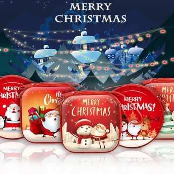 Mince Kabelku Plech Slúchadlá CaseChristmas Dar Santa Claus Elk Vzor Mini Peňaženka Kľúč, Taška Červená Dieťa Vianočné Darčeky Na Nový Rok