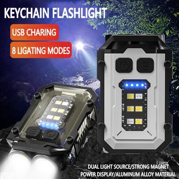 Mini Prenosné aplikácie Keychain Baterka Typ-c Nabíjateľná výchovy k DEMOKRATICKÉMU občianstvu Baterka s Magnetom 8 Režimov Výkonné Pracovné Svetlo Camping Vreckové Svietidlo