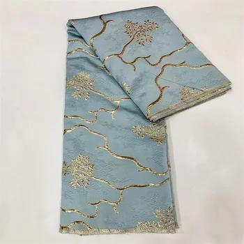 Modrá Afriky Brocade Čipky Textílie Pozlátené Razba Žakárové Damask Tkaniny 5Yards pre Nigérijský Bridesmaid, Šaty, Šitie Materiálov