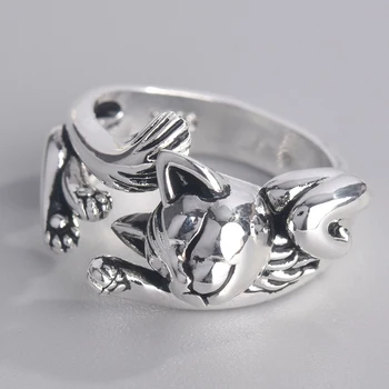 Móda Mačka Otvorte Nastaviteľné Prstene pre Ženy, Mužov Vintage Zvierat Šperky