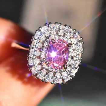 Móda Mikro-nastavenie Simulácia Yellow Diamond Ring Žena Kvapka Vody Hruškovitého tvaru Ružový Kryštál Osobnosti Luxusné Šperky Žena