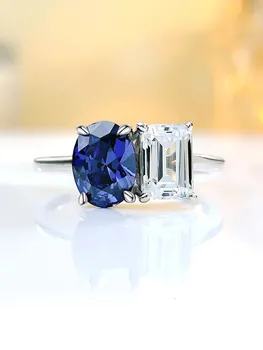 Móda nika double stone kontrast farieb sapphire krúžok s vysokým počtom atómov uhlíka diamant, všestranný a minimalistický osobnosti