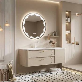 Nordic francúzsky Kúpeľňa Kabinetu Integrované Umývadlo Smart Zrkadlová Skrinka Kúpeľňa Márnosť Skrinka s Umývadlom Kúpeľňový Nábytok