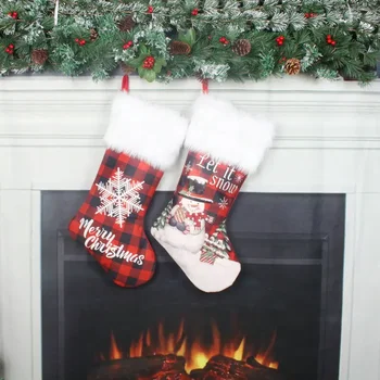 Nové Vianočné Dekorácie, Čiernej a Červenej Skontrolujte Malé Vianočné Ponožky Darček Cukríky Ponožky Visí Ozdoby Detí Leg Warmers
