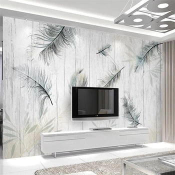 Prispôsobený tapety 3d Nordic rastlín leaf pierko moderný minimalistický dreva plank, drevo, zrno, TV joj, obývacia izba, spálňa обои