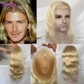 Pwigs12inch Dlho 100% Ľudské Vlasy na Blond 613# Mužov Toupee 8x10inch Mono Base Čipky Dopredu s PU Mužov Prírodné Vlasové Vlasy Systém