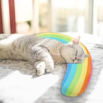 Rainbow Malý Vankúš pre Mačky Krčný Chránič Hlbokého Spánku Dorast U-Tvarované Vankúše Mačiatko na opierku hlavy pre Mačky Krytý Upokojujúce Mäkké Hračky