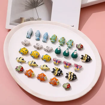 Retro ručne maľované rybka motýľ lietajúci vták keramické korálky DIY ručne vyrábané šperky náramok, náhrdelník príslušenstvo materiály