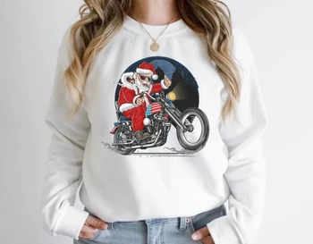 Santa Claus na Bicykli Mikina Vianočné Motocykel Zábavné Roztomilý Módne Crewneck Pulóver Tee Zimné Oblečenie Žien