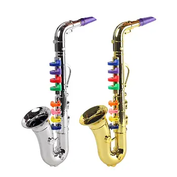 Saxofón Trúby Hračka Vzdelávacie Hračka Nástroj Strieborné Prevedenie Farebné Tlačidlá