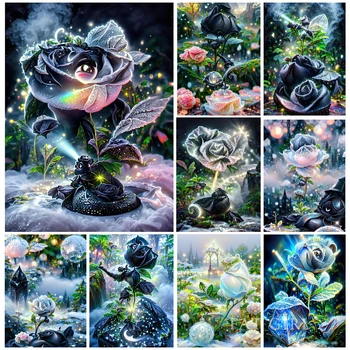Sen Kvet Plný Štvorec/Round-Diamond Maľovanie Mozaiky Black Rose Cross Stitch Diamond Výšivky Fantasy Flowerhome Domova