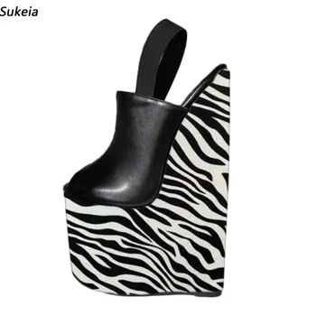Sukeia Ručné Ženy Letné Sandále na Platforme Kliny Vysoké Podpätky Típat Prst Celkom Zebra Strany Topánky Dámske NÁM Plus Veľkosť 5-15