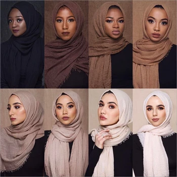 Veľkoobchodná cena 70*180 cm Moslimských Žien Crinkle Hidžáb Šatku Femme Musulman Mäkké Bavlnené Šatky Islamský Hidžáb Šály a Zábaly