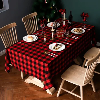 Vianočný Obrus Obdĺžnikový Červený Čierny Kockovaný Priadze-farbené Jedálenský Stôl Handričku pre Strán, Svadby Domáce Dekorácie Stola Kryt
