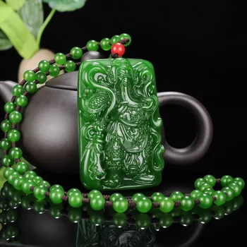 Čínsky Zelený Nefrit Guan Gong Prívesok Bojovník Náhrdelník Kúzlo Bižutéria Módne Doplnky, Ručne Vyrezávané Amulet Darčeky pre Ženy, Jej